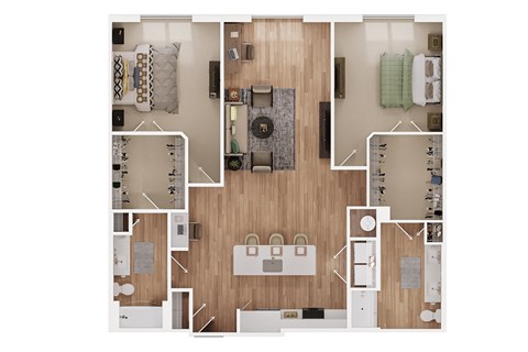 Floor plan for 2 beds, 2 baths, 1433 sqft